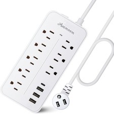 25FT Surge Protector Power Strip 8 Outlets 4 USB Ports 1700J Flat Plug White