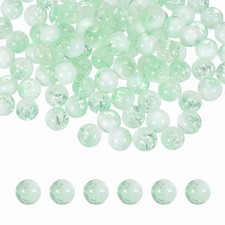 200 Pcs Crackle Glass Beads for Jewelry Making, 10mm Round Beads, Green