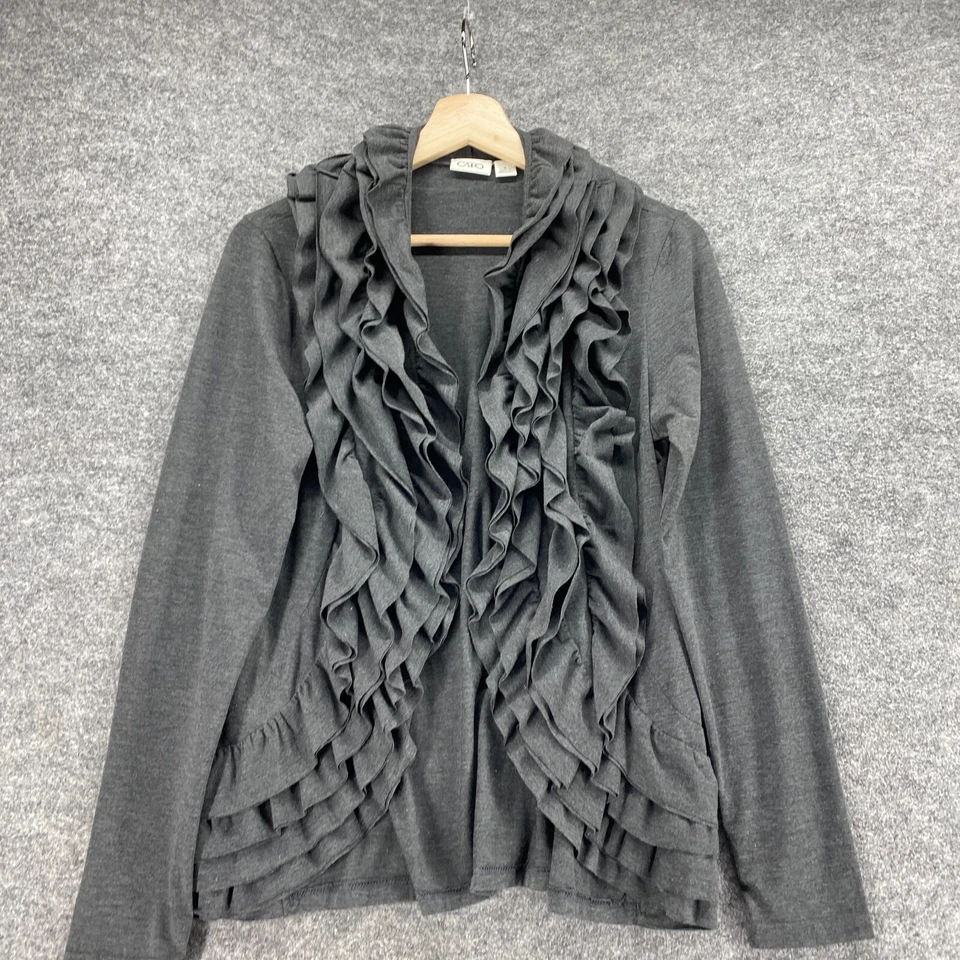 Cárdigan Cato Mujer S Pequeño Gris Frente Abierto Volantes Manga Larga Tejido Rayón Informal Foto 3 de 4