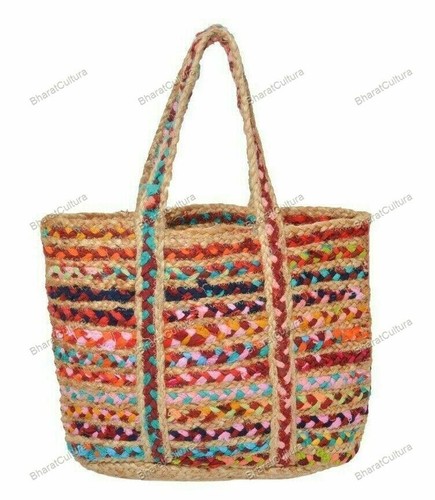 Nuevo de Diseño Yute Mujer Bolso Bandolera Franja Bolsa Multicolor - Imagen 3 de 7