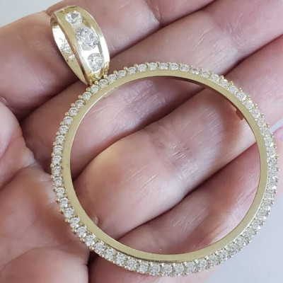 Circle Pendant Round Cut Natural Moissanite 14K Yellow Gold Plated 2.00 Ct