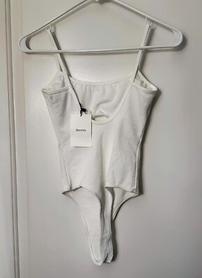 Bershka Ribbed White Bodysuit!   Size S    NWT!