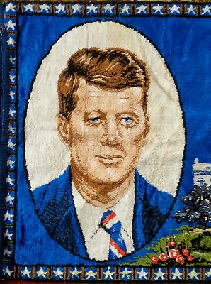 Vintage Kennedy brothers wall tapestry/rug Italy, JFK RFK early