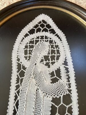 Bruges Belgian Lace - Framed St Mother Mary Handmade Bobbin Rare