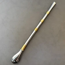 Heavy Duty Yerba Mate Steel Straw Bombilla - Easy Clean - Gold Band Pattern