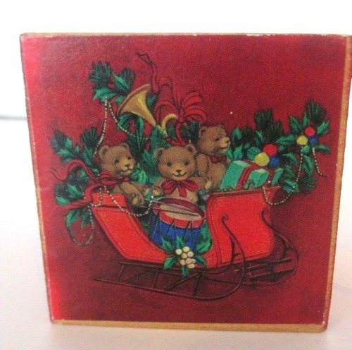 Vintage Wood Alphabet Block Christmas Ornament Letter E R Teddy Bear Toys Wreath - Picture 4 of 8