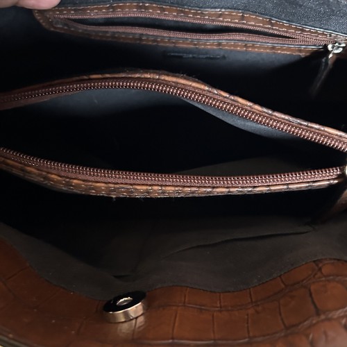 Christian Soriano Brown Croc Embossed Leather Handbag Minor Flaw On Silver Front - Picture 11 of 16