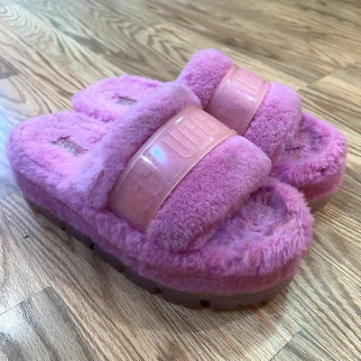 Ugg Womens Size 8 Platform Slides Hot Pink Platform Plush Shoes Fluffita  Clear | eBay