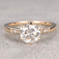 2Ct Brilliant Round-Cut Diamond Solitaire Engagement Ring 14K Yellow Gold Finish