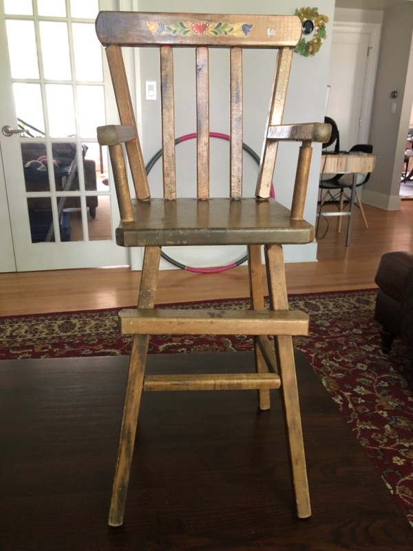 Vintage 1950s wooden baby doll toy high chair furniture (Whitney Bros. Co.)