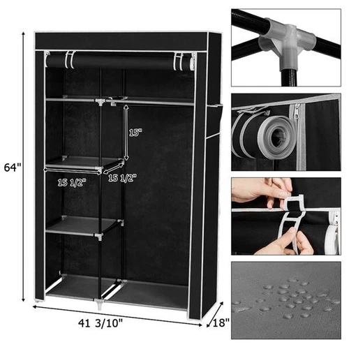 64"Portable Closet Storage Organizer Wardrobe Clothes Rack with Shelves Quality - Picture 7 of 12