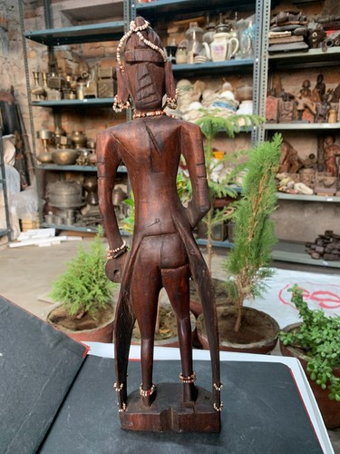 Antique Handcrafted Rare Wooden African Man Sculpture Figurine W/ Beads Ornament - Picture 9 of 16