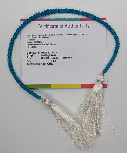 22cts Neon Apatite Graduated Faceted Rondelle Beads, 20cm strand - Picture 7 of 7