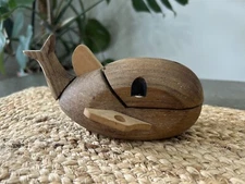 Vintage MCM J.V. Orel Carved Wood Whale Figure Trinket Box Zoo Line 7” Long