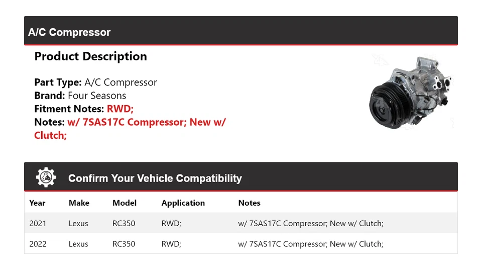 Compresor de aire acondicionado 4 estaciones para Lexus RC350 2021-2022 tracción trasera Foto 2 de 4