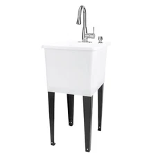 TEHILA SPACE SAVER 16 Gallon White Utility Sink with Chrome Finish Pull-Down Fau