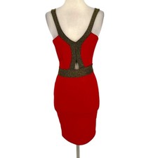 Kimcine Metallic Sexy Bodycon Mini Dress Red Gold Size Medium NWT