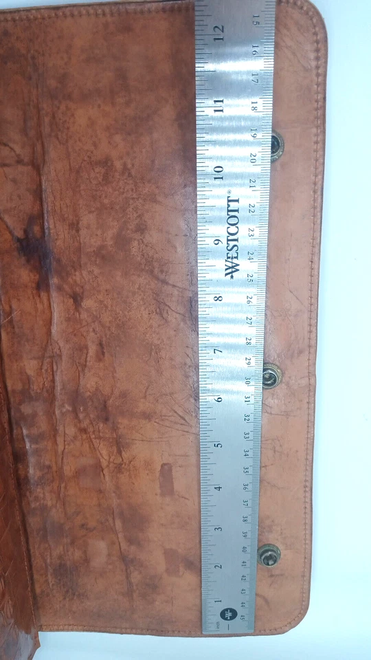 Bolsa carteira jacaré genuína vintage couro marrom GRANDE personalizada anos 40 e 50 - Imagem 3 de 4