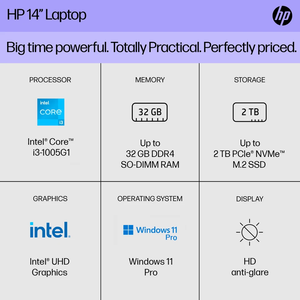 HP Laptop Computer Office 2024 Notebook 14" Intel i3 Upto 32GB RAM & 2TB SSD Pro - Image 3 of 4