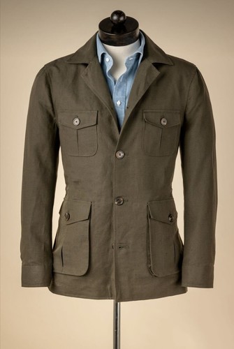 Linen Men Safari Jacket Summer with Belt Outdoor VintageProm Casual Hunting Coat - Bild 2 von 28