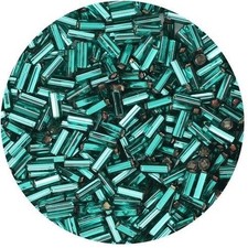 Czech Glass Bugle Beads Size 2 Teal Silver Lined