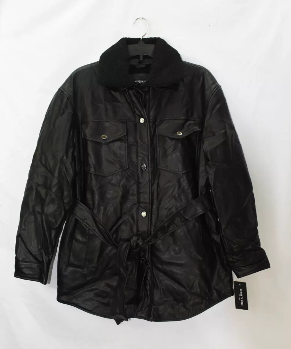 Kenneth Cole Women s Belted Faux Leather Shirt Jacket Black Size M NwT