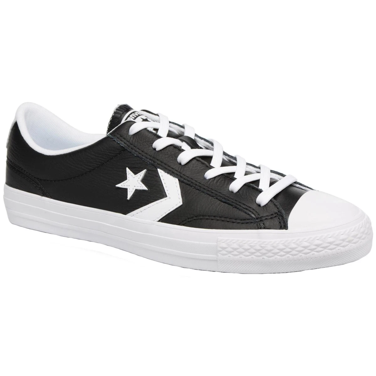 CONVERSE STAR PLAYER OX LOW TRAINERS. BLACK LEATHER & WHITE, 15 UK, 50 EU, NEW |