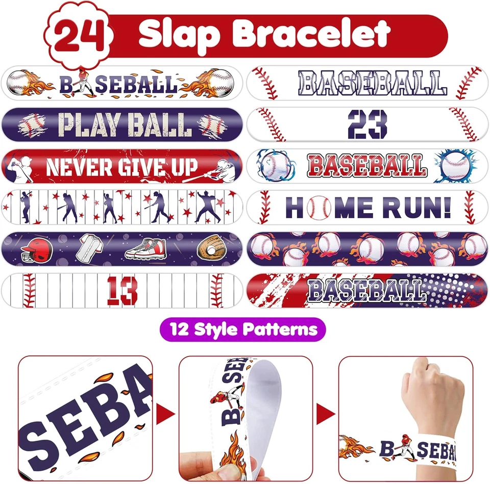 72 PIEZAS Favores de Fiesta de Béisbol - 48 Tatuajes Precortados y 24 Pulseras de Bofetada para Niños, P Foto 4 de 4