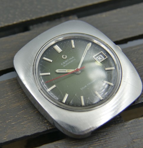 70's vintage watch mens Certina blue ribbon green dial rare big case steel 38mm - Picture 15 of 23