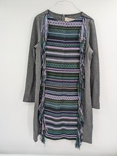 Lela Rose Runway Fringe Wool Tunic Dress | Gray Teal Lavender | Size 14