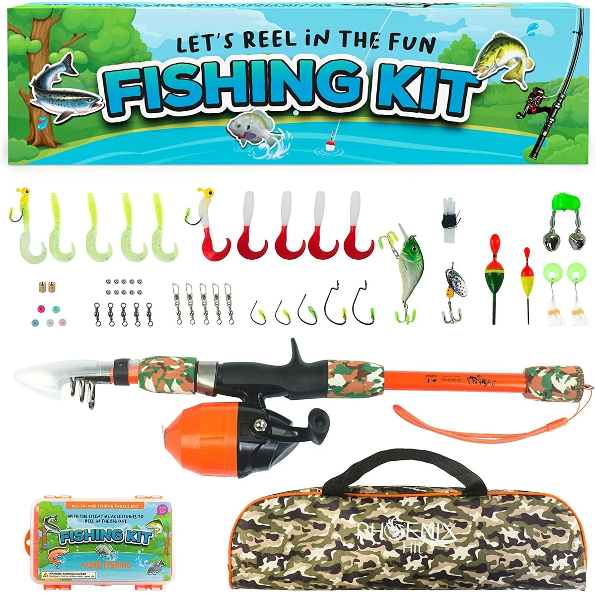 Kids Fishing Pole and 66 Piece Tackle Box Kit - Durable Youth Fishing Pole  with