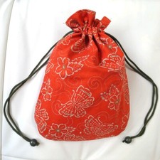 Made in Japan Kimono Drawstring Bag Mini Pouch Cotton SAKURA red handmade new