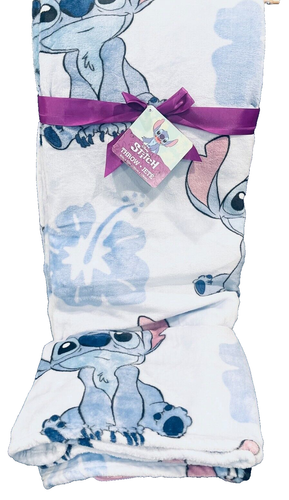 Lilo Stitch Light Blue Hibiscus Flower Plush Disney Throw Blanket (60 x 70) NWT