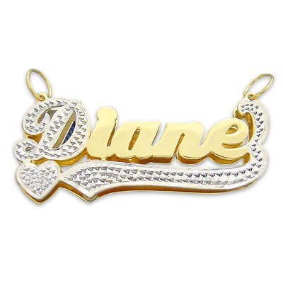 Personalized 10k Gold 3D Double Plate Name Charm Pendant Necklace