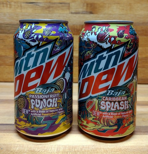 Full 2023 Mountain Dew Mtn Dew Baja Passionfruit Punch & Caribbean Splash Cans