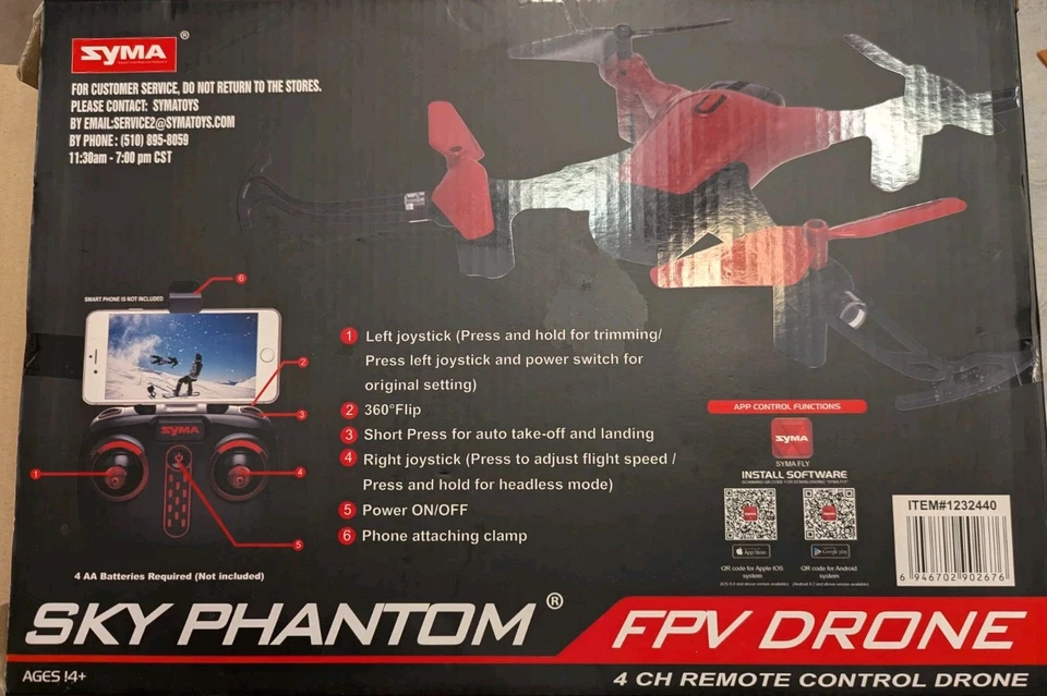SYMA Sky Phantom FPV Drone 4 CH Remote Control Drone RED, Phone Not Included - Image 3 of 4