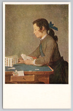 The House of Cards Fine Art Postcard Girl Plays Cards Artist Jean-Siméon Chardin