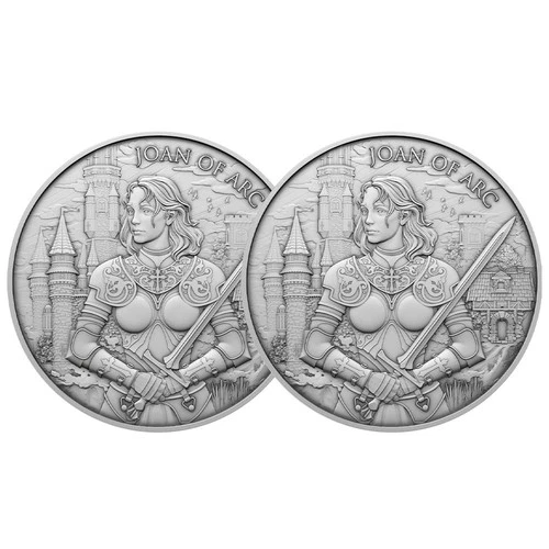 Lot of 2 - 1 Troy oz Joan of Arc Design .999 Fine Silver Round