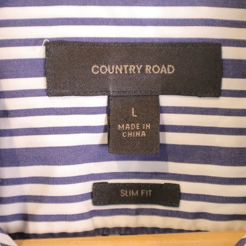 Country Road Mens Shirt L Slim Fit Blue White Stripe Long Sleeve Cotton - Photo 6/9
