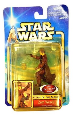 Star Wars Attack of The Clones Zam Wesell Face Reveal Mask Action Figure SEALED