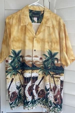 Vintage Island Aloha Wear Shirt XL Guitar Beach Sunset Hawaiian Camp Surf USA