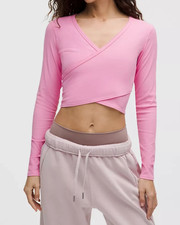 LULULEMON HEART NULU RIBBED WRAP-FRONT LONG SLEEVE SHIRT CANDY CLOUD XXXS TO XL