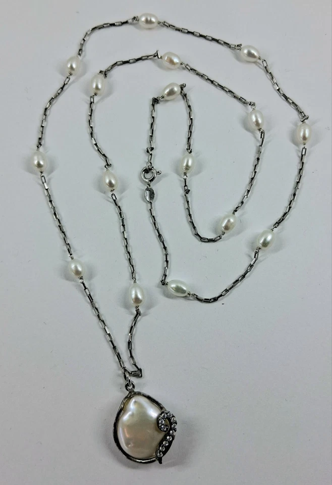 COLLANA ARGENTO 925 CON SPLENDIDA PERLA BIANCA A GOCCIA E ZIRCONIA CUBICA 75 CM - Immagine 2 di 4
