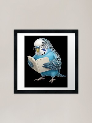 Funny Blue Budgerigar Parrots Readi Framed Wall Art Poster Canvas Print Picture