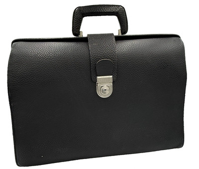 1970s Furmau German Leather Briefcase W/ KEY Black Top Handle Attache  Rugged