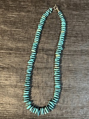Chunky Graduated Turquoise Slab Bead Necklace 24  Southwest Native Style Toggle