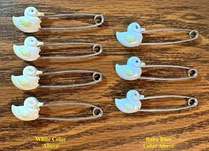 VTG Baby Blue & White Baby Diaper Duck Plastic & Metal Pins (Set of 7), 1963
