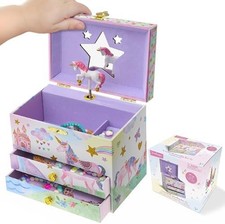 Jewelkeeper Unicorn Musical Jewelry Box - Rainbow Design with 2 Drawers