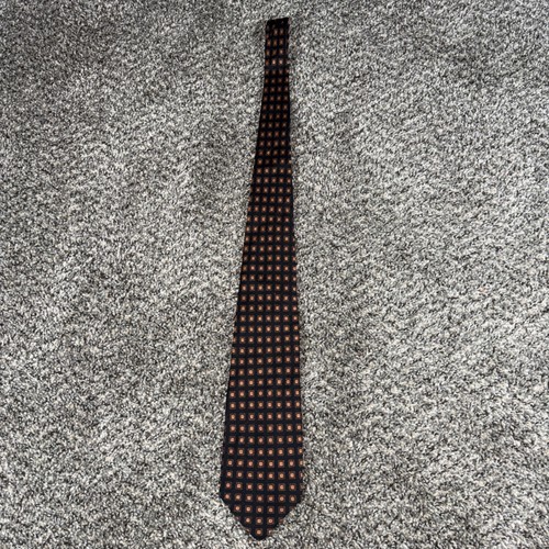 Vintage VZone by Valentino Silk Tie Geometric Square Pattern Navy Copper Italy