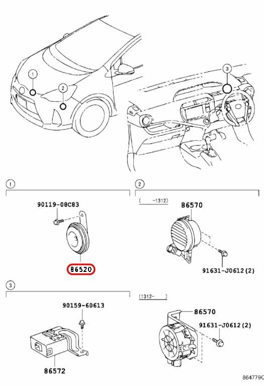 Conjunto de bocina de paso bajo Toyota OEM 86520-68010 para Corolla Foto 3 de 4